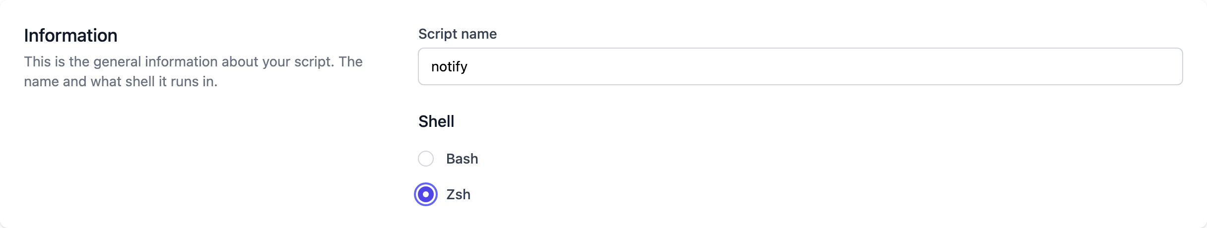 Script name notify, with zsh selected